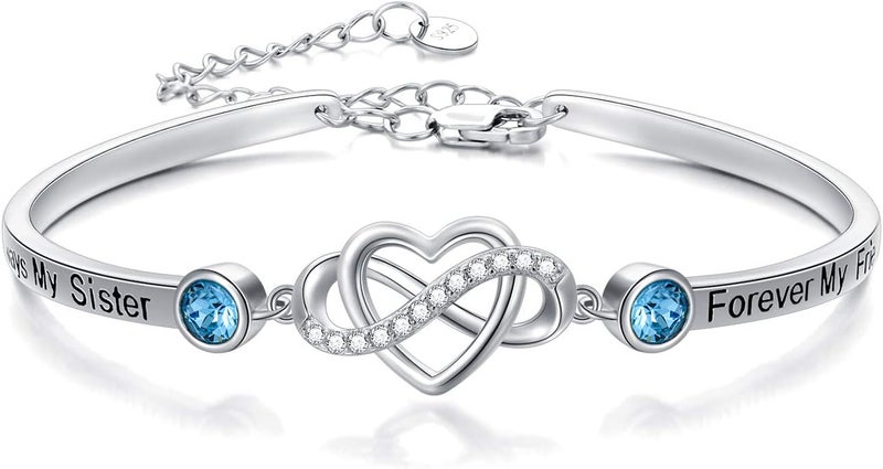 AOBOCO 925 Sterling Silver Adjustable Infinity Heart Bangle Bracelet for Sister Best Friend Daughter Mom Grandma Granddaughter Daughter in Law Godmother Goddaughter Stepmom Stepdaughter - Image 1